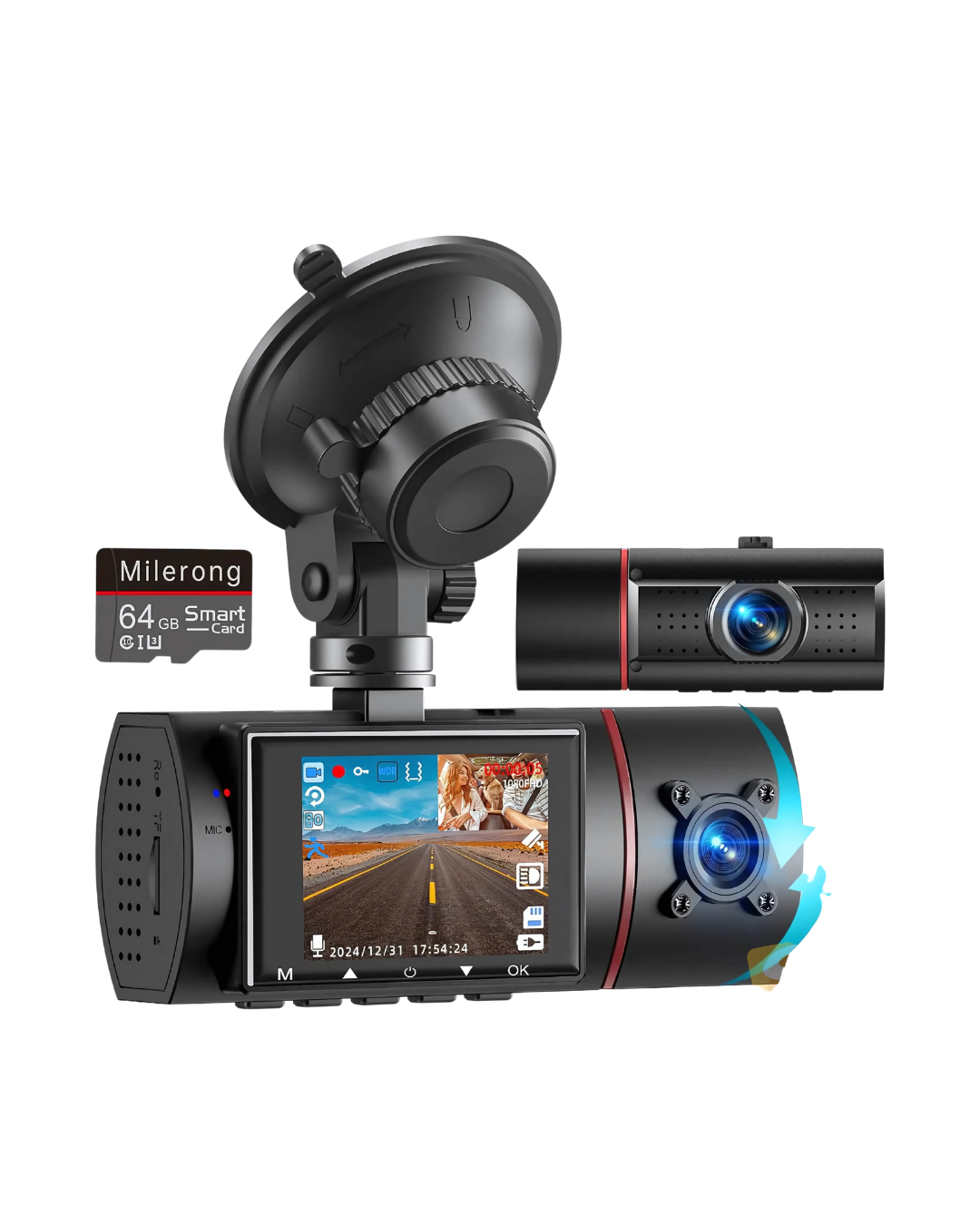 Cámara de tablero doble frontal e interior con tarjeta de 64 GB